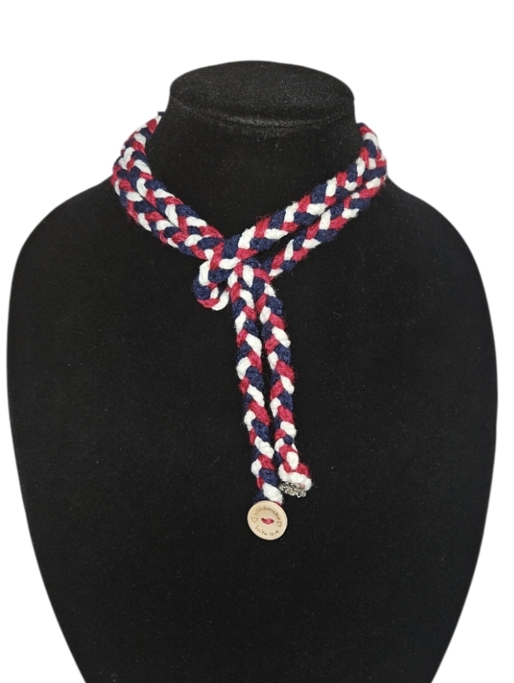 HAND CRAFTED Braided Red White Navy Cord Necklace Women Jewelry handmade Crochet